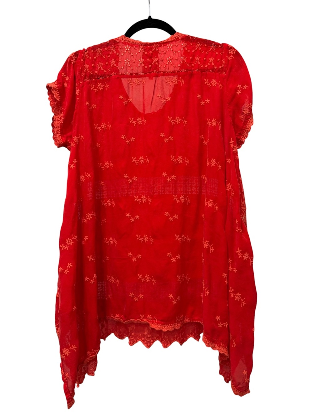 Johnny Was Orange Embroidered Cupra Rayon Handkerchief Hem Tunic Top Sz M - Picture 2 of 7
